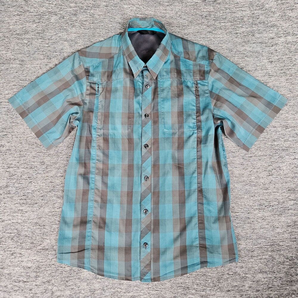 Arcteryx Skyline Shirt Mens S Plaid Short Sleeve Zip Pocket Hiking Distressed